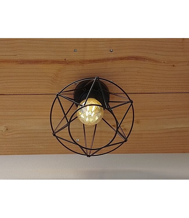 Industriële Plafondlamp Zwart | Ø18cm | Incl. Lichtbron E27 - 4w - 2400K - Dimbaar  | Retro | Vintage | Metaal