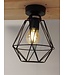 Industriële Plafondlamp Zwart | Ø18cm | Incl. Lichtbron E27 - 4w - 2400K - Dimbaar  | Retro | Vintage | Metaal