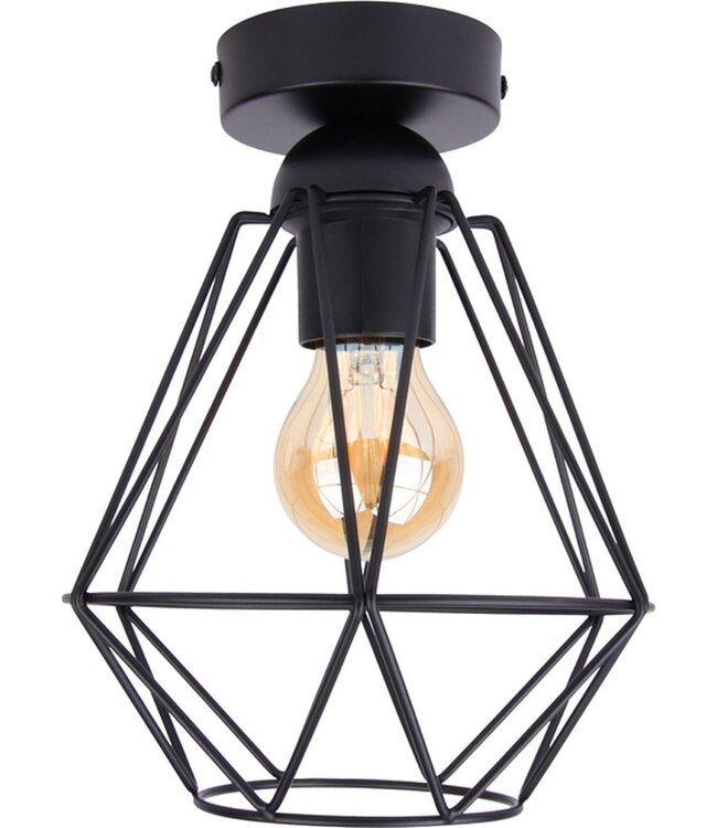 Industriële Plafondlamp Zwart | Ø18cm | Incl. Lichtbron E27 - 4w - 2400K - Dimbaar  | Retro | Vintage | Metaal
