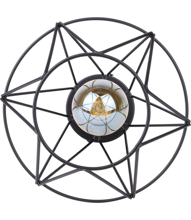 Industriële Plafondlamp Zwart | Ø18cm | Incl. Lichtbron E27 - 4w - 2400K - Dimbaar  | Retro | Vintage | Metaal