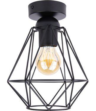 Industriële Plafondlamp Zwart | Ø18cm | Incl. Lichtbron E27 - 4w - 2400K - Dimbaar  | Retro | Vintage | Metaal