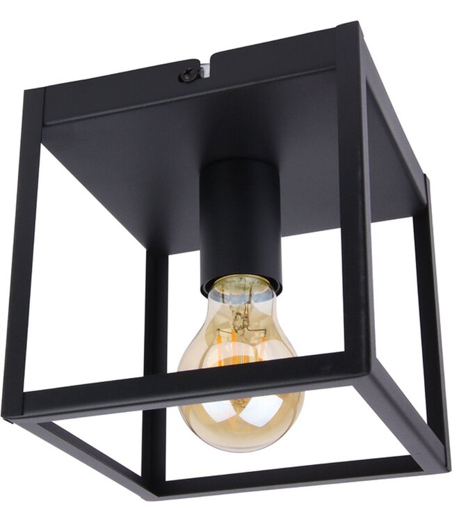 Industriële Plafondlamp Zwart | 16x16cm | Incl. Lichtbron E27 - 4w - 2400K - Dimbaar  | Retro | Vintage | Metaal
