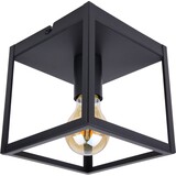 Industriële Plafondlamp Zwart | 16x16cm | Incl. Lichtbron E27 - 4w - 2400K - Dimbaar  | Retro | Vintage | Metaal