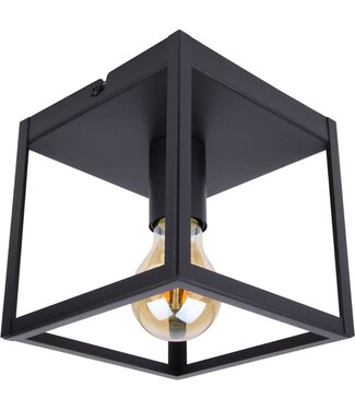 Industriële Plafondlamp Zwart | 16x16cm | Incl. Lichtbron E27 - 4w - 2400K - Dimbaar  | Retro | Vintage | Metaal