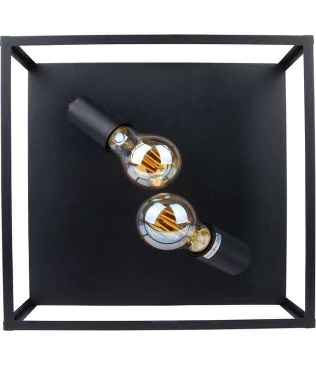 Industriële Plafondlamp Zwart | 30x30cm | Incl. 2x Lichtbron E27 - 4w - 2400K - Dimbaar  | Retro | Vintage | Metaal