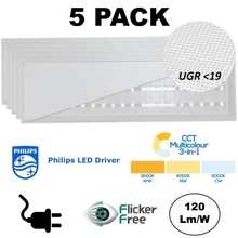 5 PACK - Back-lit UGR19 LED Paneel 30x120cm, 32/37w, 3800/4200 Lumen (120lm/w), Color Switch (3000/4000/6000K), Flikkervrije Philips Driver, Stekkerklaar, 3 Jaar Garantie