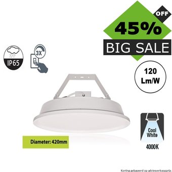 UITVERKOOP - SpaceLux High Bay Led Ufo 80w, 9600 Lumen, 4000K Neutraal Wit, IP65, 3-Steps-dimming, 3 Jaar Garantie