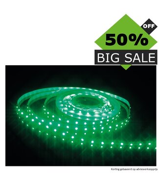 UITVERKOOP - Led Strip ROL 5 meter 3528SMD, 6w/m, 60 led/m, 240Lm/m, Groen, 12v, IP33, 8mm