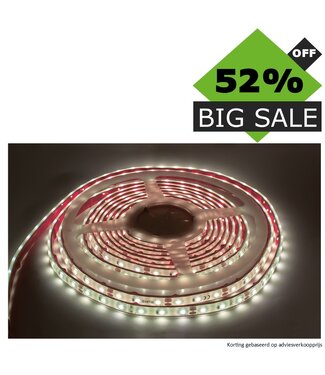 UITVERKOOP - Led Strip ROL 5 meter 3528SMD, 6w/m, 60 led/m, 400Lm/m, 4000K Neutraal wit, 12v, CRI90, IP67, 10mm