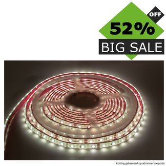 UITVERKOOP - Led Strip ROL 5 meter 3528SMD, 6w/m, 60 led/m, 400Lm/m, 4000K Neutraal wit, 12v, CRI90, IP67, 10mm
