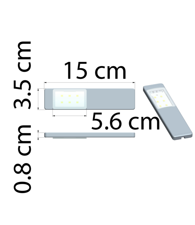 Vlakke Langwerpig Opbouw LED Spot 3w, 250 Lumen, 3000K Warm Wit, 12Vdc, Dimbaar, 2 Jaar Garantie