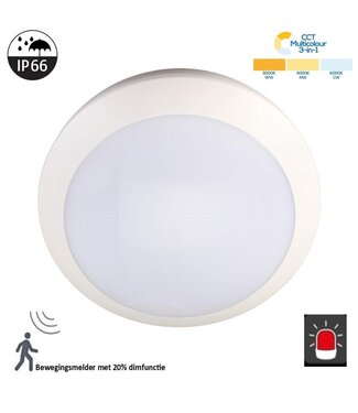 Led Plafonnière Wit 14w, 1400 Lumen, Color Switch (3000/4000/6000K), Met noodaccu en bewegingssensor met terugdimfunctie, IP66, IK10, 3 Jaar Garantie