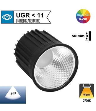LED GU10 / Module 9w, 550 Lumen, 2700K Warm Wit, CRI90, Dimbaar, 2 Jaar Garantie