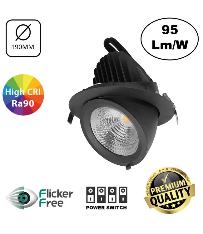 LED Banaanspot 28-44w,  2700-4000 lm, Flikkervrije KGP Driver, Gatmaat 175mm, CRI90, Zwart, 5 Jaar Garantie