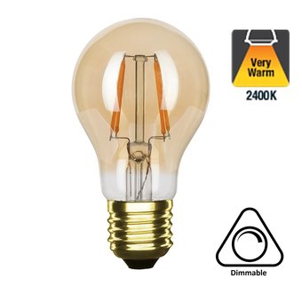 E27 Led Lamp 4w, A60, 2400K Flame, 270 Lumen, Dimbaar, Amber Glas, 2 Jaar Garantie