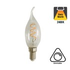 E14 Filament Kaarslamp met Tip, 2w, 2400K, Spiraal, Helder, 100 Lumen, Dimbaar, 2 jaar garantie