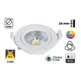 Inbouw LED Spot 5w Flat, 450 Lumen, 2700K, Kantelbaar, IP44, Dimbaar, CRI90, Wit Armatuur, Gatmaat 72mm, 2 Jaar Garantie