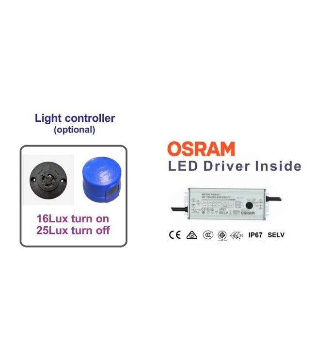 Premium Led Straatverlichting 100w, Met Daglichtsensor, 16000 Lm (160lm/w), 4000K Neutraal Wit, Osram LED Driver, IP66, IK10, 3 Jaar Garantie