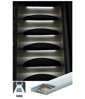 Complete Set LED Trapverlichting - Met Alu Profiel - 10CM - 60 Leds/M - 4000K Neutraal Wit