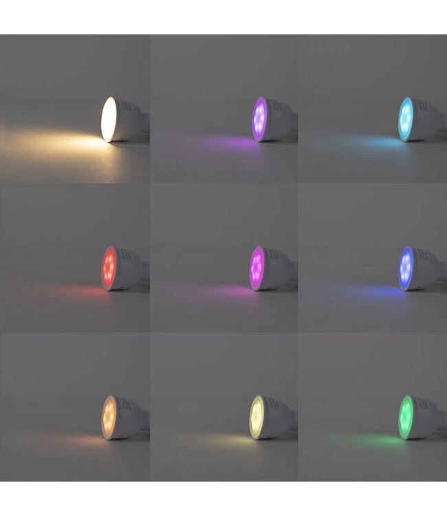 Smart WiFi GU10 LED Spot 4,9w, RGB+CCT (2700K-6500K), 350 Lumen, Werkt via Tuya App / Google Assistant / Amazon Alexa, 2 Jaar Garantie