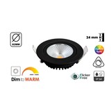 Inbouw LED Spot 5w Flat, 450 Lumen, Dim To Warm, Kantelbaar, IP44, Dimbaar, CRI90, Zwart Armatuur, Gatmaat 72mm, 2 Jaar Garantie