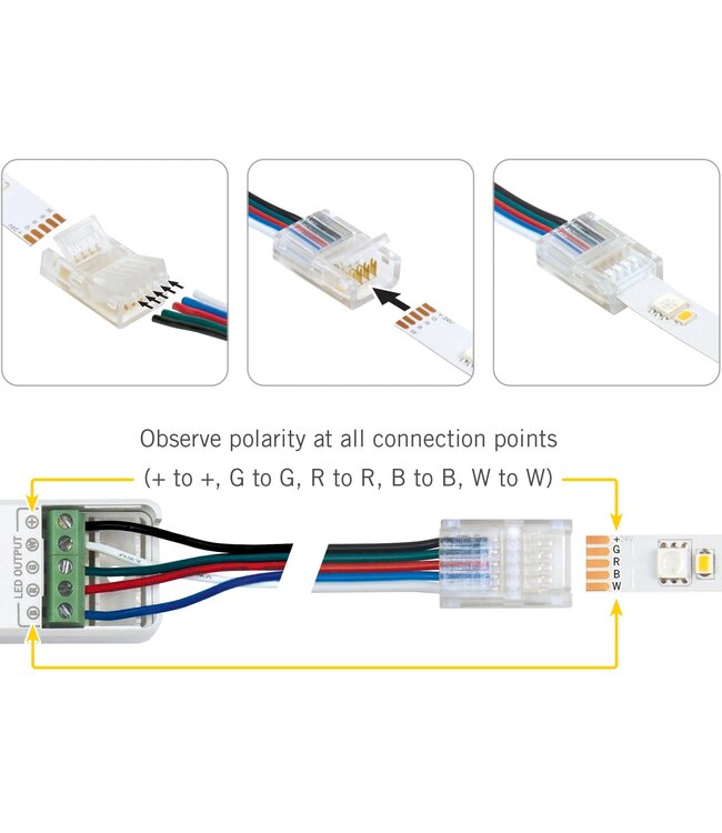 A-Serie Led Strip Connector RGBW Led Strips 10MM  (Zonder solderen) | Geschikt voor IP20 en IP65 LED Strips