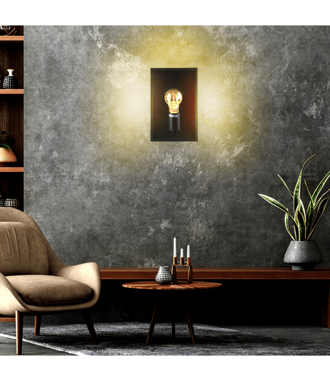 Industriële Wandlamp Zwart | 26x17cm | Incl. Lichtbron E27 - 4w - 2400K - Dimbaar  | Retro | Vintage | Metaal
