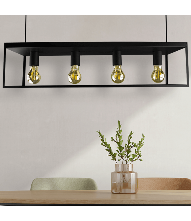 Industriële Plafondlamp / Hanglamp Zwart | 72x21x18cm | Incl. Lichtbron E27 - 4w - 2400K - Dimbaar | Retro | Vintage | Metaal