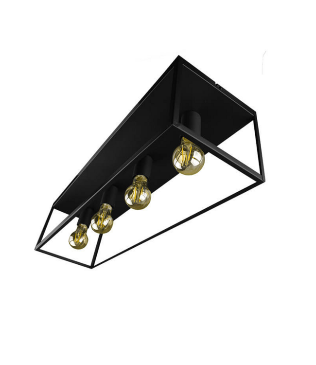 Industriële Plafondlamp / Hanglamp Zwart | 72x21x18cm | Incl. Lichtbron E27 - 4w - 2400K - Dimbaar | Retro | Vintage | Metaal