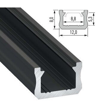SlimLine Aluminium Led Strip Profiel | ZWART |  12x8mm | Tot 2 Meter leverbaar