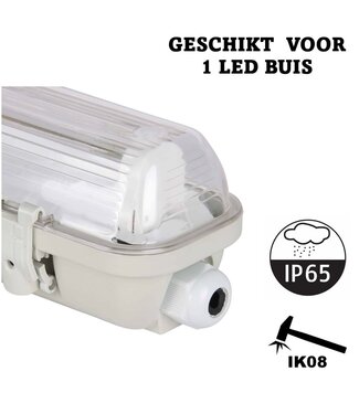 SlimLine LED TL Armatuur 60cm | IP65 | IK08 | Kunststof Sluitclips | Geschikt voor 1 LED Buis