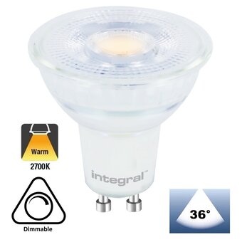 GU10 LED Spot 3,6w, 400 Lumen, 2700K Warm Wit, Glas, Dimbaar, Lichthoek: 36°,  2 Jaar Garantie