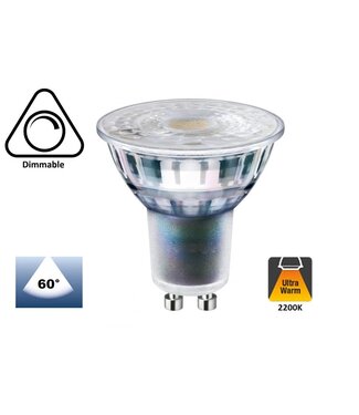 GU10 LED Spot 5,5w, 450 Lumen, 2200K Flame, Glas, Dimbaar, Lichthoek: 36°,  2 Jaar Garantie