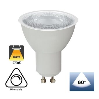 GU10 LED Spot WIT 7w, 560 Lumen, 2700K Warm Wit, Dimbaar, Lichthoek: 60°, 2 Jaar Garantie