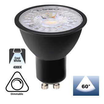 GU10 LED Spot ZWART 3w, 240 Lumen, 4000K Neutraal Wit, Dimbaar, Lichthoek: 60°, 2 Jaar Garantie