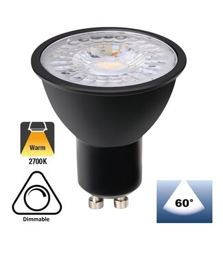 GU10 LED Spot ZWART 5w, 400 Lumen, 2700K Warm Wit, Dimbaar, Lichthoek: 60°, 2 Jaar Garantie