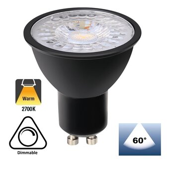 GU10 LED Spot ZWART 5w, 400 Lumen, 2700K Warm Wit, Dimbaar, Lichthoek: 60°, 2 Jaar Garantie