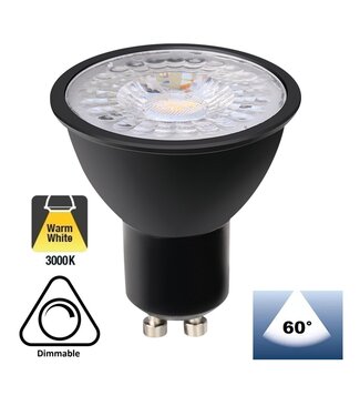 GU10 LED Spot ZWART 5w, 400 Lumen, 3000K Warm Wit, Dimbaar, Lichthoek: 60°, 2 Jaar Garantie