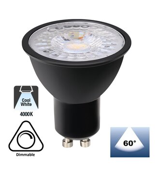 GU10 LED Spot ZWART 7w, 560 Lumen, 4000K Neutraal Wit, Dimbaar, Lichthoek: 60°, 2 Jaar Garantie