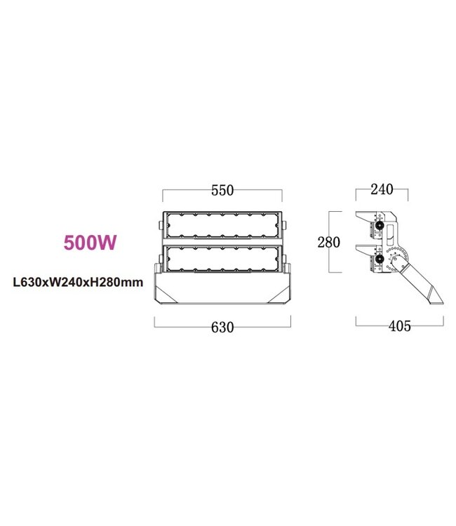 LED Terreinverlichting 500w, 85000 Lumen (170lm/w), 5000K Puur Wit, IP66, PH Driver, 5 Jaar Garantie