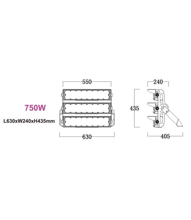 LED Terreinverlichting 750w, 127500 Lumen (170lm/w), 5000K Puur Wit, IP66, PH Driver, 5 Jaar Garantie