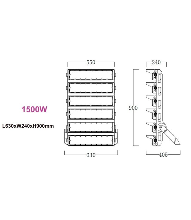 LED Terreinverlichting 1500w, 255000 Lumen (170lm/w), 5000K Puur Wit, IP66, PH Driver, 5 Jaar Garantie