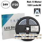 ECO Led Strip ROL 5 Meter 2835SMD, 12w/m, 120 led/m, 1350Lm/m, 4000K Neutraal wit, 24v, IP20, 8mm, 2 Jaar garantie