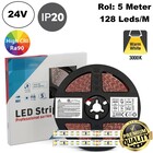 Premium Led Strip ROL 5 Meter 2835SMD, CRI90, 12w/m, 128 led/m, 1380Lm/m, 3000K Warm wit, 24v, IP20, 10mm, 3 Jaar garantie