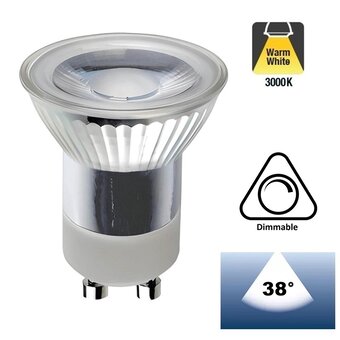 MR11 (35mm) GU10 LED Spot 3w, 300 Lumen, 3000K Warm Wit, Glas, Dimbaar, Lichthoek: 38°, 2 Jaar Garantie