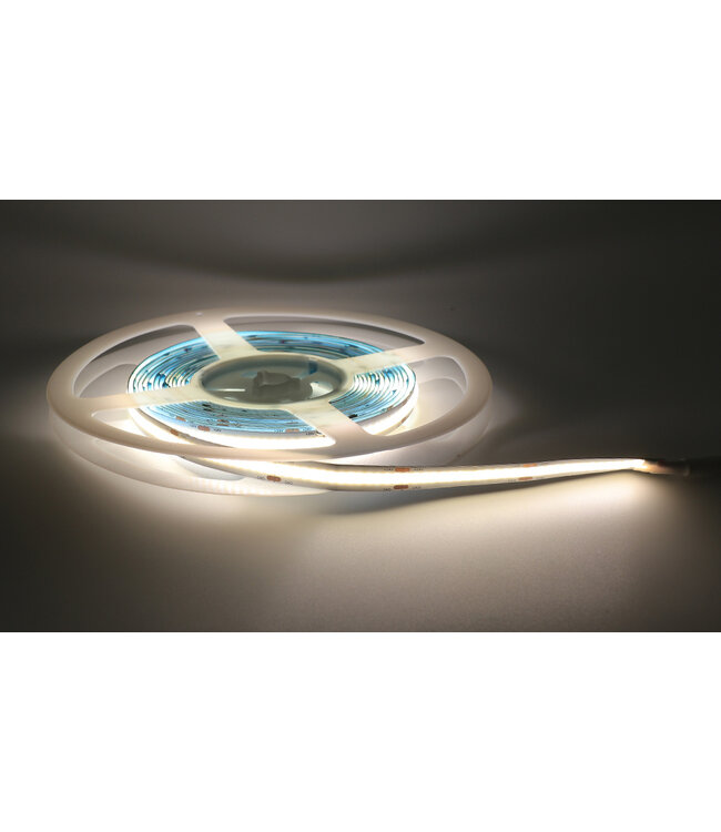 Premium Led Strip ROL 5 Meter COB, CRI90, 10w/m, 528 led/m, 900Lm/m, 4000K Neutraal wit, 24v, IP65, 10mm, 3 Jaar garantie