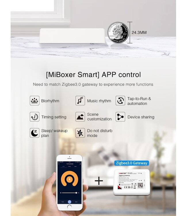 Miboxer Zigbee 3.0 + 2.4 Ghz, 2 in1 LED Strip Controller Single Color /  CCT (Dual White) 12-24VDC, 12A, Werkt via Zigbee 3.0 / App / Wifi / 2.4Ghz