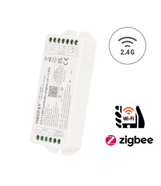 Miboxer Zigbee 3.0 + 2.4 Ghz, 2 in1 LED Strip Controller Single Color /  CCT (Dual White) 12-24VDC, 12A, Werkt via Zigbee 3.0 / App / Wifi / 2.4Ghz