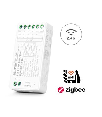 Miboxer Zigbee 3.0 + 2.4 Ghz, 3 in 1 LED Strip Controller RGB / RGB+W / RGB+CCT 12-24VDC, 12A, Werkt via Zigbee 3.0 / App / Wifi / 2.4Ghz