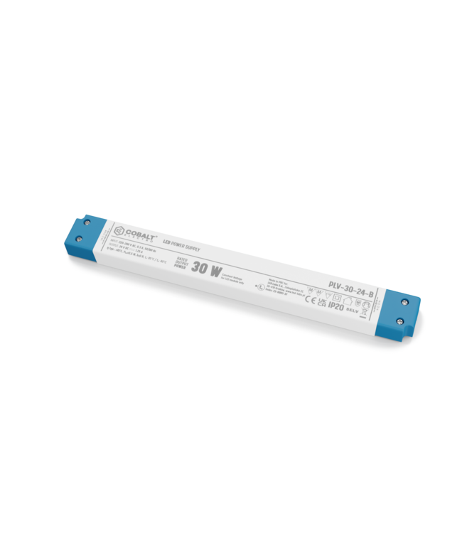 Cobalt LongSlim Premium Led Strip voeding 24V/30W/1,25A, Max: 24w, Afm:251x30x16 mm, 3 Jaar Garantie